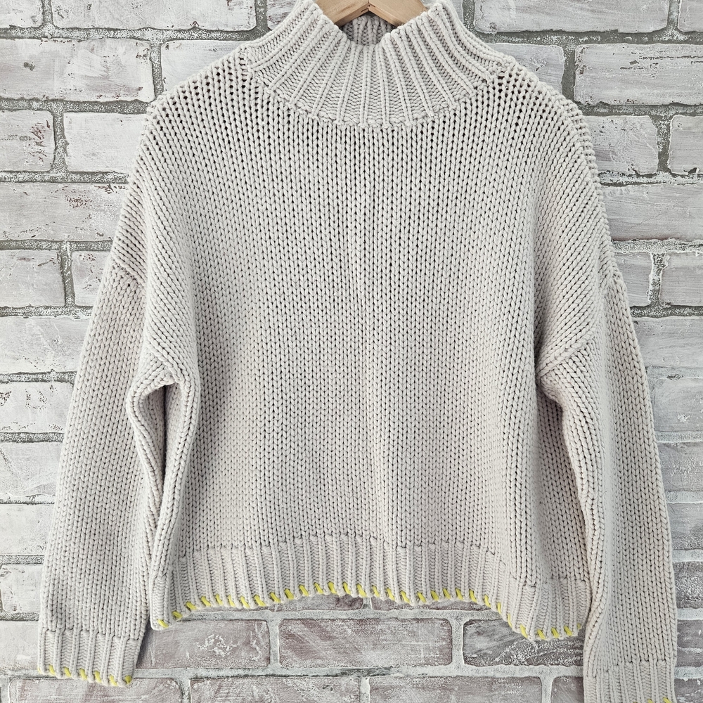 Cozy Cream W/Yellow Detail Turtleneck Sweater